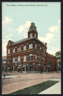 AK Warren, PA, Post Office, Library And Theatre  - Autres & Non Classés