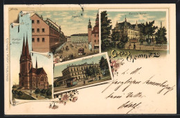 Lithographie Chemnitz, Carola Hotel, Markus-Kirche, Bahnhof, Markt  - Chemnitz