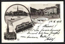 Lithographie Chemnitz, Schloss, Neumarkt, Petri-Kirche  - Chemnitz