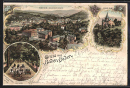 Lithographie Baden-Baden, Schloss Solms, Lichtenthaler Allee, Ortsansicht  - Baden-Baden