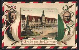 AK Leipzig, Altes Rathaus & Siegesdenkmal, Kaiser Wilhelm II. Von Preussen, Passepartout  - Leipzig