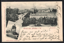 AK Minden I. W., Weserbrücke, Kaiser Wilhelm-Denkmal  - Minden