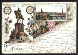 Lithographie Frankfurt A. M., Ortsansicht, Kaiser Wilhelm Denkmal, Gruss Von Der Friedensfeier Am 10. Mai 1896  - Frankfurt A. Main