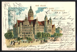 Lithographie Leipzig, Neues Rathaus, Wappen  - Leipzig