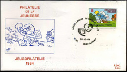 FDC - 2150  Jeugdfilatelie : "Smurf" - Stempel : Chatelineau - 1981-1990