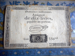 ASSIGNAT DE DIX LIVRES PAYABLE AU PORTEUR SERIE 10 338 EME LOI DU 16 DECEMBRE 1791 - Assignats
