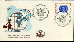 1407 - FDC - Wereldjaar Van Het Toerisme   - Stempel : 2 X Bruxelles/Brussel - 1961-1970