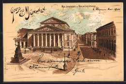 Lithographie München, Max Josephplatz U. Maximilianstrasse  - Muenchen