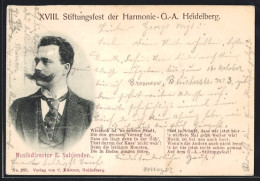 AK Heidelberg, XVIII. Stiftungsfest Der Harmonie-G.-A., Musikdirector E. Sahlender  - Heidelberg