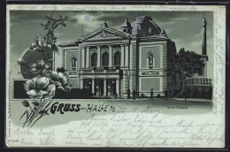 Mondschein-Lithographie Halle A. S., Am Neuen Theater  - Theater