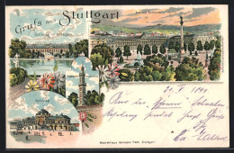 Lithographie Stuttgart, Neues Schloss, Solitude Und Schloss Mit Anlagen  - Stuttgart