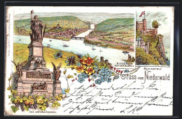Lithographie Rüdesheim, Bingen Von Der Rossel, Rheinstein, Niederwald Nationaldenkmal  - Ruedesheim A. Rh.
