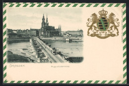 AK Dresden, Augustusbrücke Mit Strassenbahn Und Wappen  - Dresden