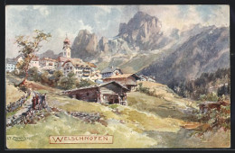 Künstler-AK Edward Theodore Compton: Welschnofen, Ortspartie Mit Gebirge  - Compton, E.T.