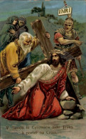 Ak-Kreuzwegstationen, Simon Der Zyrenäer Hilft Jesus, Sein Kreuz Zu Tragen - Other & Unclassified