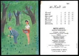 Carton 16 X 23 Illustrateur JEAN BELLUS Forêt Muguet Jeune Fille Bas Calendrier Mai 1968 Publicité Laboratoires Le Brun* - Other & Unclassified