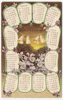 CPA Calendrier Gaufrée 1906 (4)   Souhaits Sincères  Cloches Fleurs Mauves - New Year