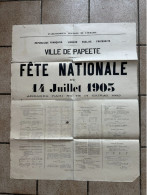 TAHITI - PAPEETE / AFFICHE FÊTE NATIONALE Du 14 JUILLET 1903 - Documents Historiques