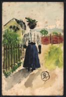 Künstler-AK Handgemalt: Frau Läuft Durch Ort  - 1900-1949