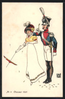 Künstler-AK Sign. De Warnay: Chasseur, Schweizer Soldat Mit Kopfbedeckung Neben Dame 1820  - Autres & Non Classés