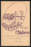 Künstler-AK Handgemalt: Kreuz Auf Dem Hof Zu Ostern  - War 1914-18