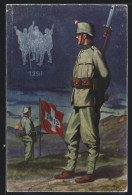 Künstler-AK Schweizer Soldaten In Uniform, Rütlischwur Von 1291  - Other & Unclassified