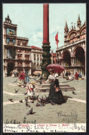 Lithographie Venezia, I Colombi In Piazza S. Marco  - Venetië (Venice)