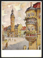 Künstler-AK Gera, Marktplatz Mit Rathaus & Erker Der Stadtapotheke  - Gera