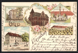 Lithographie Vieselbach, Gasthaus Zum Burghof, Sparkasse  - Other & Unclassified