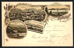 Lithographie Murnau, Stahlbad Staffelsee, Ortsansicht Aus Der Vogelschau  - Autres & Non Classés