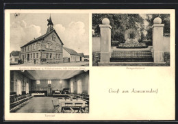 AK Azmannsdorf über Erfurt, Gasthof-Bäckerei H. Urlau Mit Tanzsaal, Kriegerdenkmal  - Erfurt