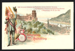 Lithographie Heidelberg, 18. Verbands-Schiessen 1901, Panorama Der Stadt  - Caza