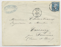 FRANCE N° 22 BUREAU DE PASSE 1307 5 AVRIL 1865 LETTRE + TYPE 15 DIJON 5 AVRIL 1865 ((20) - 1849-1876: Période Classique