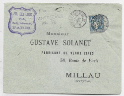 FRANCE SAGE 15C LETTRE DE PARIS AMBULANT PARIS A TOULOUSE 2° 21 JUIL 1892 C - Correo Ferroviario