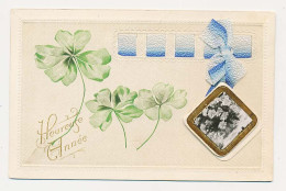 CPA Avec Petit Calendrier 1908 (3) Entourage Et Trèfle à Quatre Feuilles Gaufrés  Ruban  Heureuse Année   Bouquet Fleurs - New Year