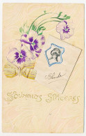 CPA Avec Petit Calendrier 1906 (5)  Pensée Fleurs Gaufrées Ruban  Tête De Femme Souhaits Sincères - New Year