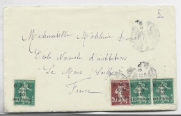 OMF SYRIE SYRIA SEMEUSE 10C VERTX3+20C BRUN LETTRE COVER DAMAS 1923 TO FRANCE - Briefe U. Dokumente