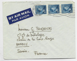 CANADA 5C BANDE DE 3 LETTRE COVER AVION AIR MAIL MONTREAL 1950 TO FRANCE - Cartas & Documentos