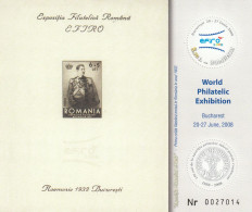 Romania 2008-World Philatelic Exhiibition EFIRO (III),King Carol II, Perforate, Souvenir Sheet ,  MNH ,Mi.Bl.427 - Neufs
