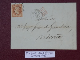 FRANCE LETTRE RR  1861 BAYONNE A VITORIA ESPAGNE   + N°16 + AFF. INTERESSANT+DP7 - 1849-1876: Classic Period