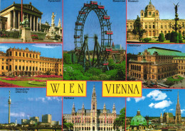 VIENNA, MULTIPLE VIEWS, ARCHITECTURE, STATUE, GIANT WHEEL, PARK, TOWER, AUSTRIA, POSTCARD - Vienna Center