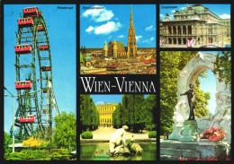 VIENNA, MULTIPLE VIEWS, ARCHITECTURE, GIANT WHEEL, STATUE, FOUNTAIN, CHURCH, AUSTRIA, POSTCARD - Wien Mitte