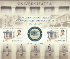 Romania 2009 - 150 Years Of University Of Bucharest-Faculty Of Law,, Perforate, Souvenir Sheet ,  MNH ,Mi.Bl.455 - Unused Stamps
