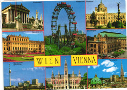 VIENNA, MULTIPLE VIEWS, ARCHITECTURE, PARLIAMENT, GIANT WHEEL, PALACE, PARK, TOWER, STATUE, AUSTRIA, POSTCARD - Wien Mitte
