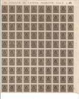 1945 Luogotenenza Recapito Autorizzato Blocco Di 100 Pezzi In Foglio MNH Gomma Integra - Authorized Private Service