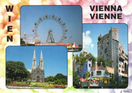 VIENNA, MULTIPLE VIEWS, GIANT WHEEL, CHURCH, PARK, ARCHITECTURE, UMBRELLA, AUSTRIA, POSTCARD - Vienna Center