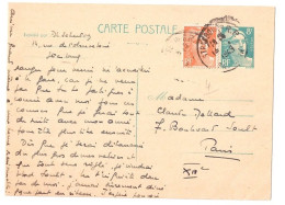 STRASBOURG RP Carte Postale Entier 8F Gandon Turquoise Complément 4 F Ob 14 1 1949 Yv 808 810-CP1 - Cartes Postales Types Et TSC (avant 1995)