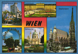 VIENNA, MULTIPLE VIEWS, ARCHITECTURE, GIANT WHEEL, PARK, PALACE, CHURCH, CARS, CARRIAGE, HORSES, AUSTRIA, POSTCARD - Wien Mitte