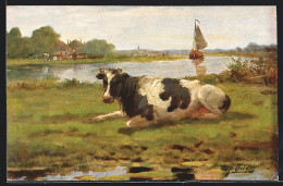 AK Kuh Auf Der Weide Vor Einem Gewässer  - Koeien