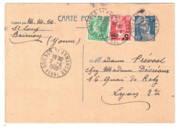 BRIENON SUR ARMANCON Yonne Carte Postale Entier 5F Gandon Complément Mazelin Yv 680 827 719B-CP1 Ob 2 4 1949 - Cartes Postales Types Et TSC (avant 1995)
